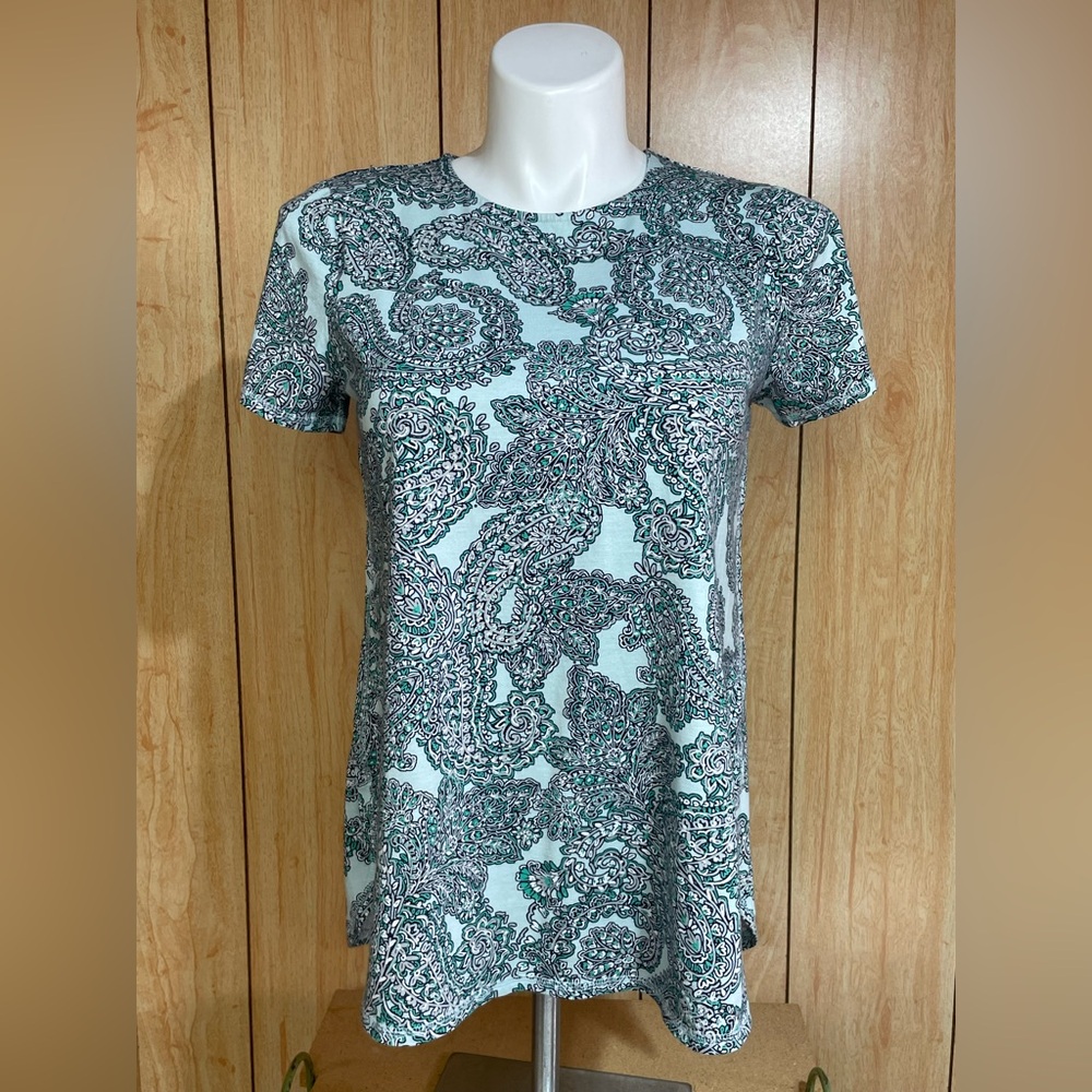 J. Jill Teal and Gray Paisley Short Sleeve Top
